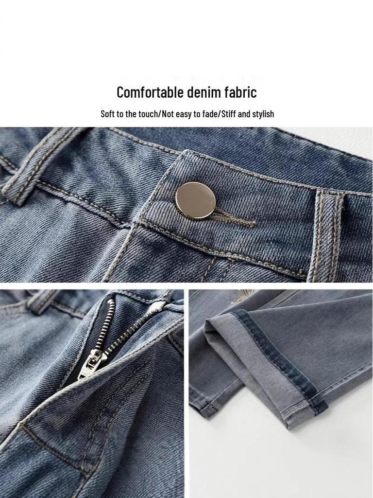 Spring 2026 Women's Chinese Style Embroidered Jeans: Trendy, Loose, Slimming Wide Straight-Leg Pants