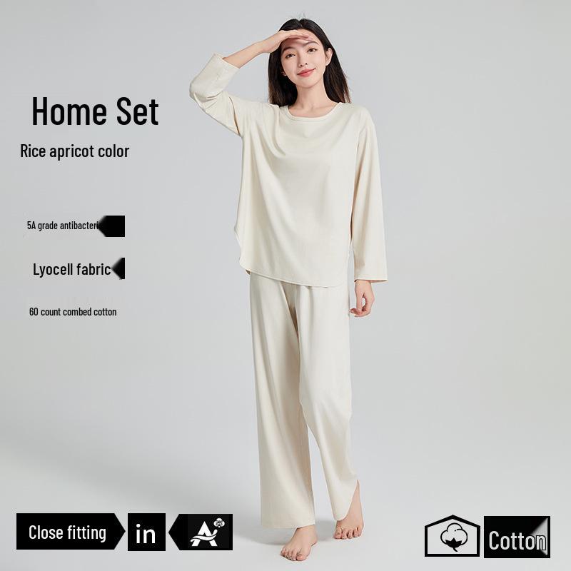 

5A Antibacterial Women s Lyocell Cotton Long Sleeve & Pants No-Bra Home Wear Set for Spring/Summer XL (130-150)
