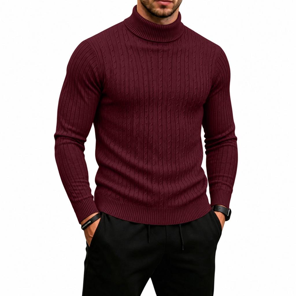 Men's Cable Knit Turtleneck Sweater Long Sleeve Warm Pullover for Fall Winter