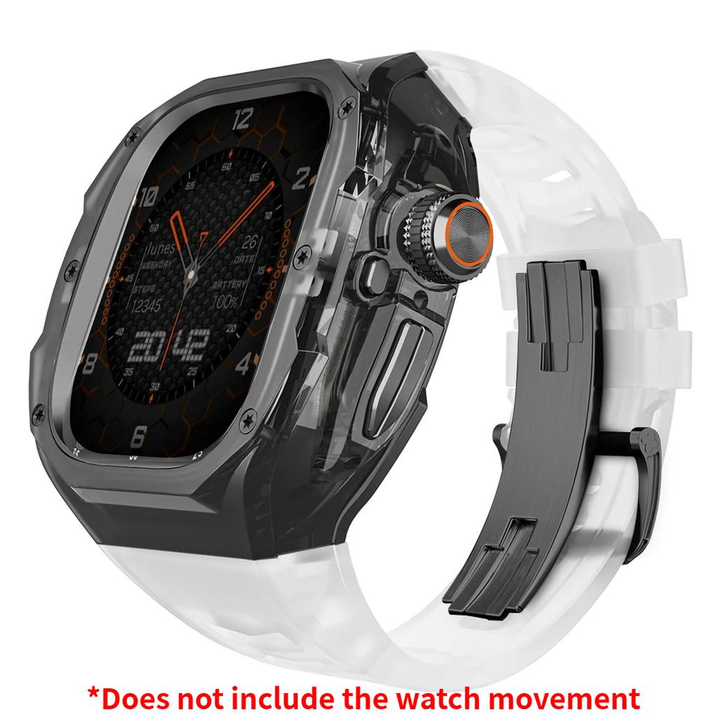Prabangus modifikacijų rinkinys Apple watch Ultra 3/2/1 49mm Sportinis guminis dirželis+Dėklas Iwatch ultra 49mm Skaidrus Glacier dėklas Modifikavimo rinkinys