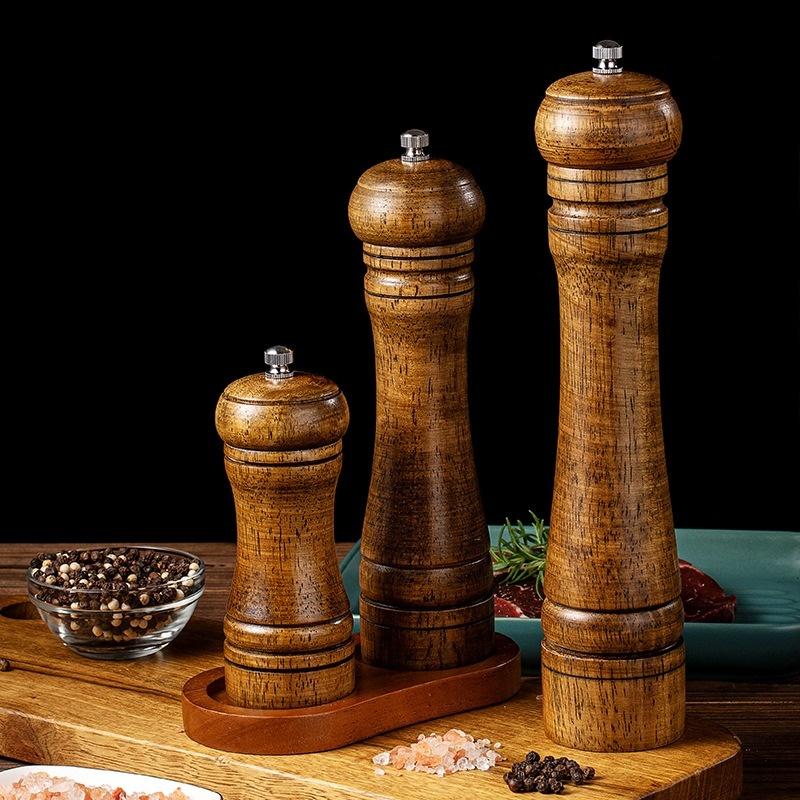 5/8/10 Zoll Pfeffermühle Manuell Kreuzkümmel Gewürzmühle Kautschukholz Keramisches Mahlwerk Mühle Küchenwürzzubehör
