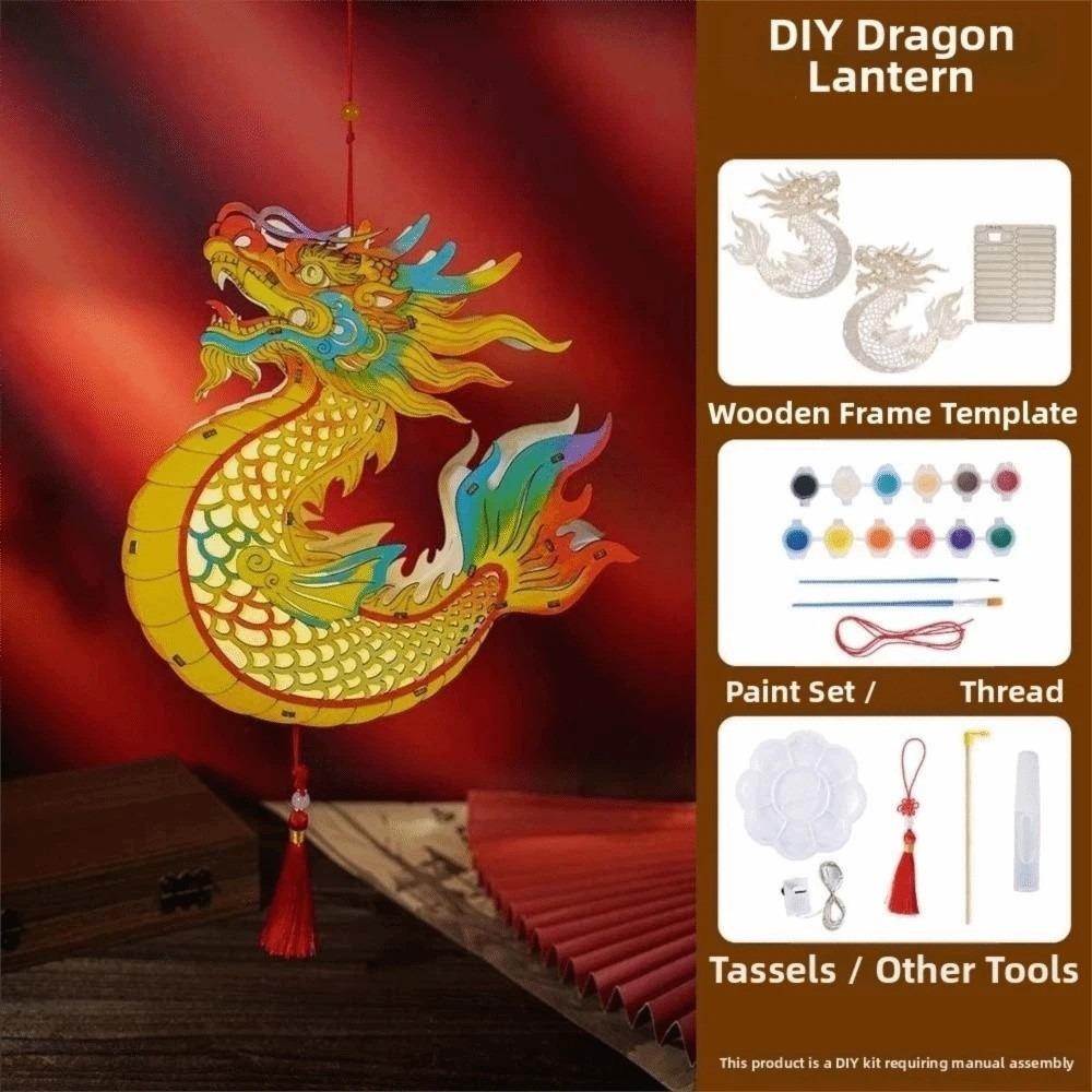 Hand-Painted Mythical Creature Lamp Carved Wood Mid-Autumn Fish Light Corporate Events Style 4