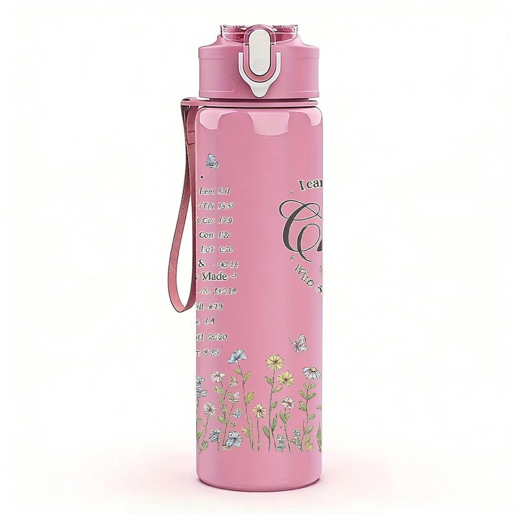 1PC Christ Faith Vintage Letter Print 750ml Color Plastic Sports Water Bottle Leakproof Flip Straw Lid Suitable for Sports Office Home Use
