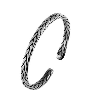 Solid Silver Charm Bracelet For Mother Sterling Sliver Retro Vintage Weaven Twist Bangle Pure Argentum Jewelry Lover 'S Gift