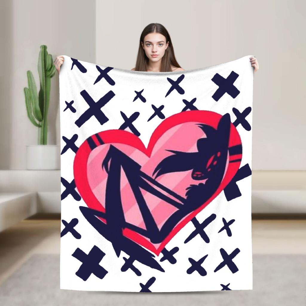 Loona Don't Care Dark Coral Fleece Plush Throw Blankets Helluva Boss Anime Blankets for Sofa Outdoor Ultra-Soft Bedding Throws