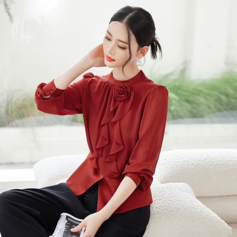 Women's Ruffled Stand Collar Blouse