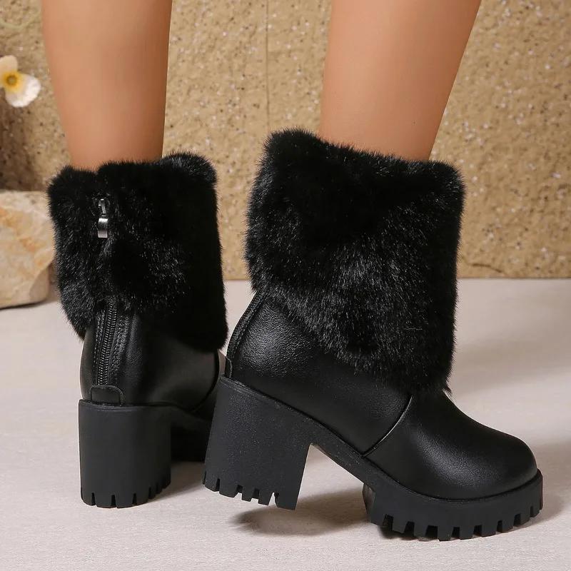 Shoes Female 2024 Hot Sale Ankle Women's Boots Rome Modern Boots Women Round Toe Chunky Heels Back Zip Plus Size Shoes Women