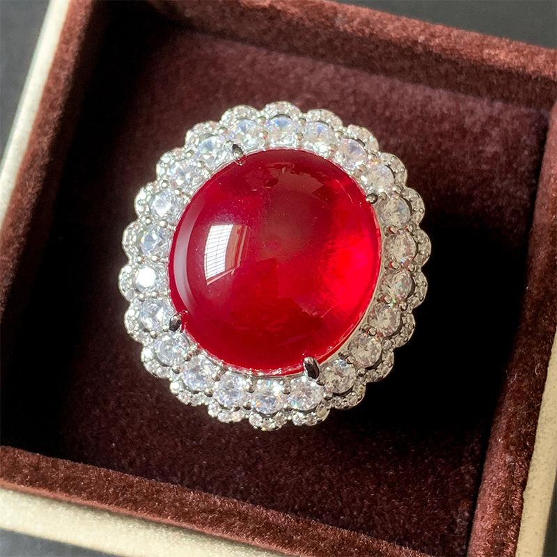 

Jewelry European Simulation Pigeon Blood Red Corundum Blue Sharp Crystal Plain Light Luxury Set Main 18 * 20