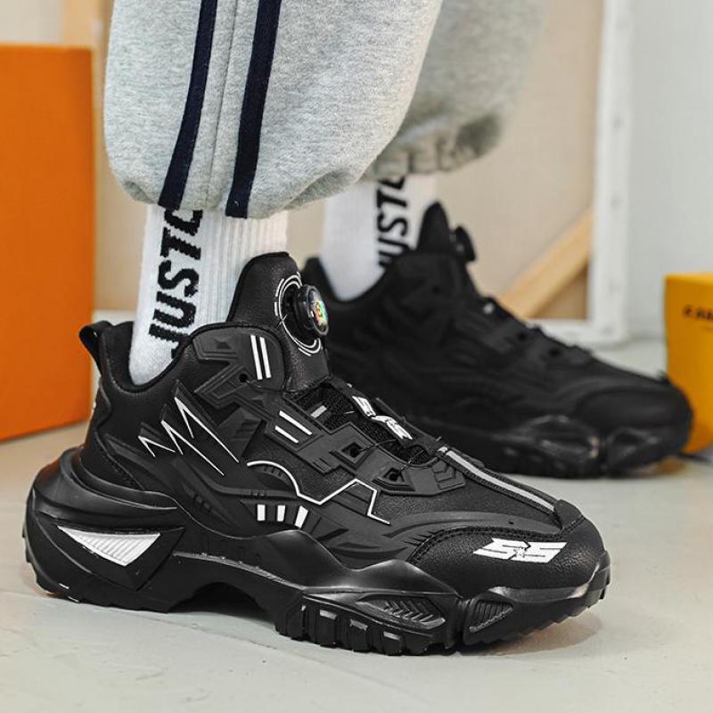 Fashion Men Black Mesh Casual Sports Shoes Breathable Rotating Buckle Sneakers Thick Sole Luxury Tenis Walking Anti-slip Running Shoes