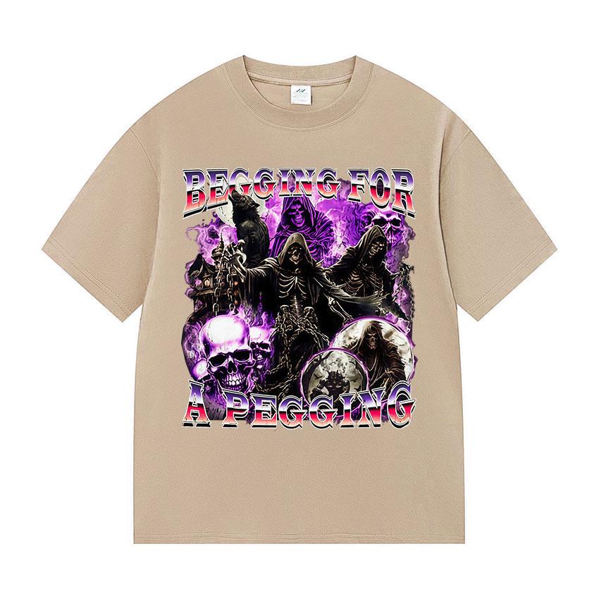 BEGG IN G FOR A PEGGING Funny Skeleton T Shirt Men's Vintage Gothic Short Sleeve T-shirts Casual Cotton Tops T-shirt Streetwear