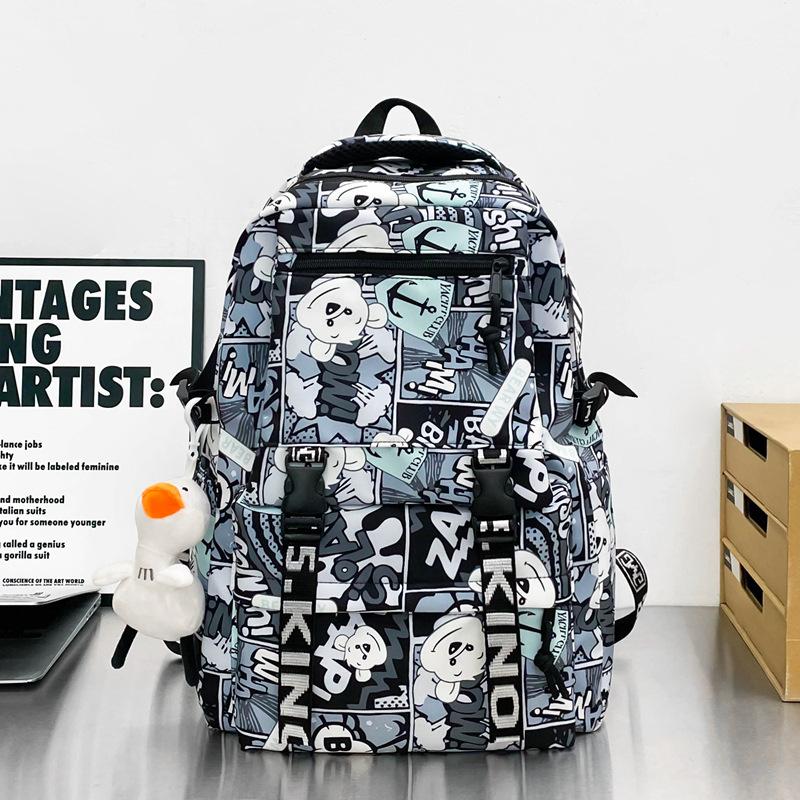 Student schoolbag, junior high school student, high school simple backpack, new printing trend backpack, men's ins large capacity