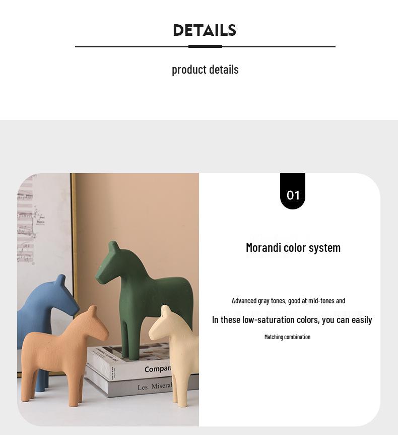 Adorno de Caballo de Madera Estilo Nórdico Morandi para Decoración de Hogar, Oficina o Sala de Estar