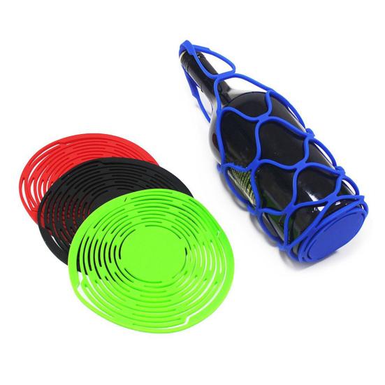 Silicone Storage Bag Wine Carrier Bag Multi-Use Drink Bottle Holder Mesh Coaster Kitchen Basket for Wine Bottles Fruits Vegetables