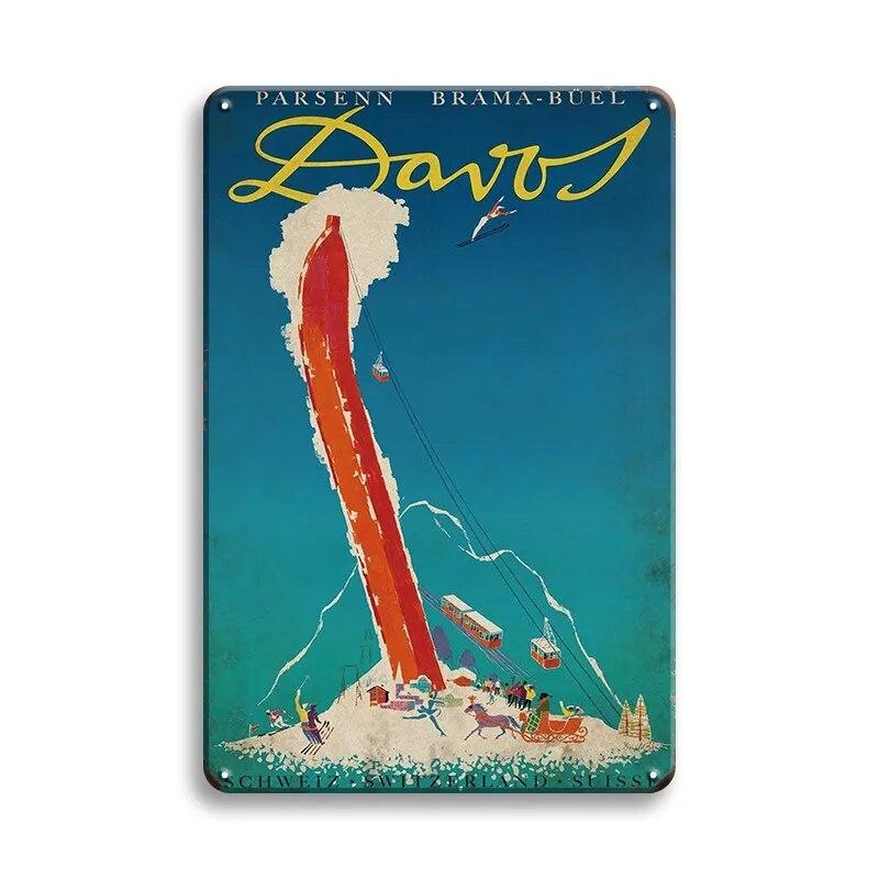 Skiing Baseball Metal Sign Austria Vintage Posters Sport Club Ski Metal Plaque Decorative Metal Plate Iron Painting Sport Wall