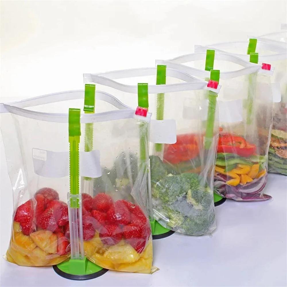 Adjustable Baggy Rack Holder Storage for Food Prep Bag Plastic Freezer Bag Ziplock Bag Holder Stand Meal Planning Kitchen Gadget