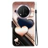 Handmade PU Leather Flip Case for Honor X9c Anti-Slip Shockproof Cover with Wrist Strap & Heart/Rose Cat Designs
