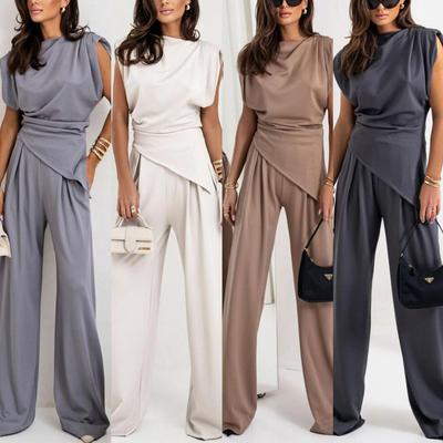2025 European & American Summer Women's Fashion: Solid Color Irregular Light Luxury Set