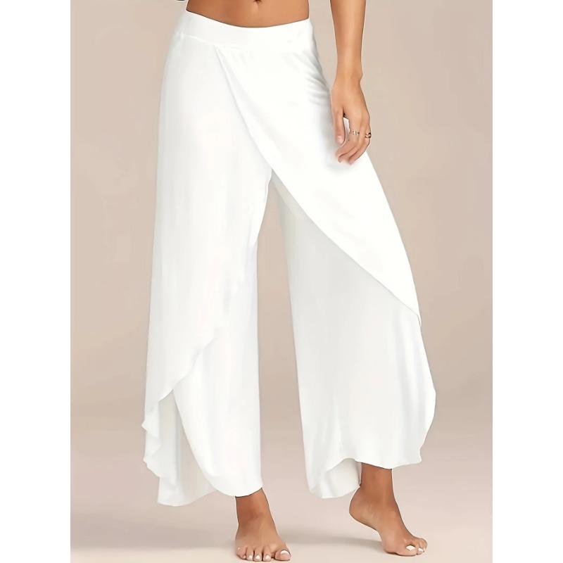 

Новые летние повседневные и струящиеся однотонные брюки с разрезами и широкими штанинами XXL белый