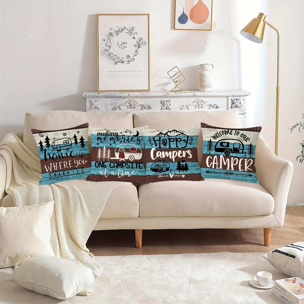 1/4pcs Rustic Farmhouse Camping Throw Pillow Covers Camper Themed Decorative Pillow Cases for Outdoor Indoor Home Decor