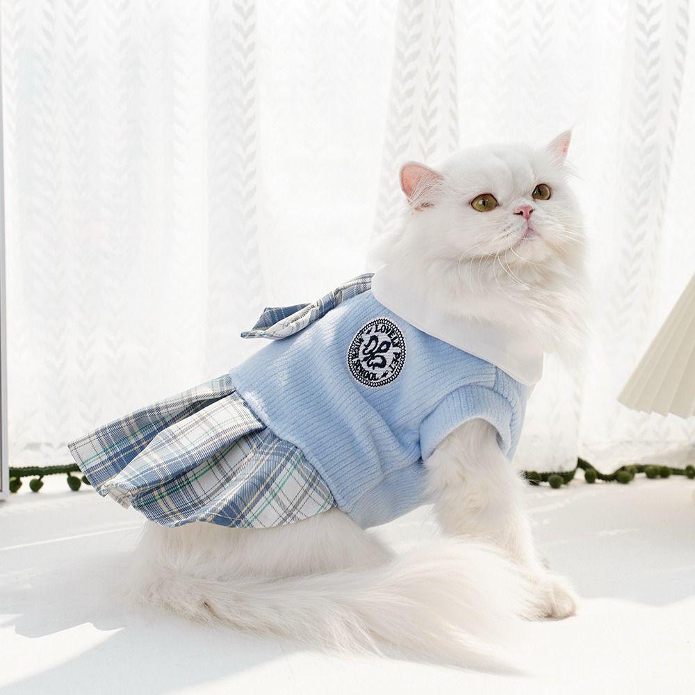 Kawaii Pet JK Plaid Skirt Comfortable Design Knitted Cat Clothes College Style Small Medium Size Dog Dress Chihuahua