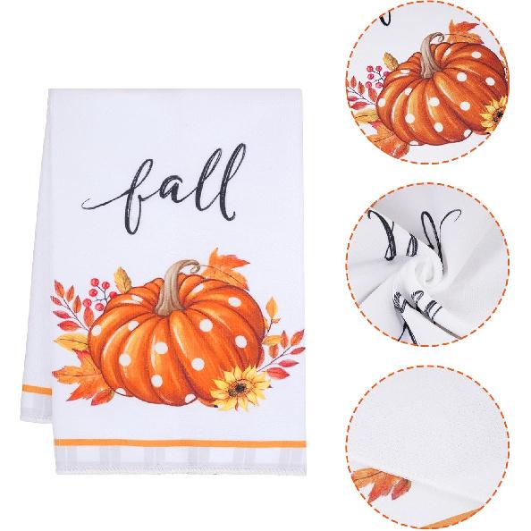 Fall Kitchen Towels for Fall Decor Orange Pumpkin Truck Maple Leaves Autumn Dish Towels Thanksgiving Farmhouse Rustic Home Kitchen Decor 16 x 24 Inch