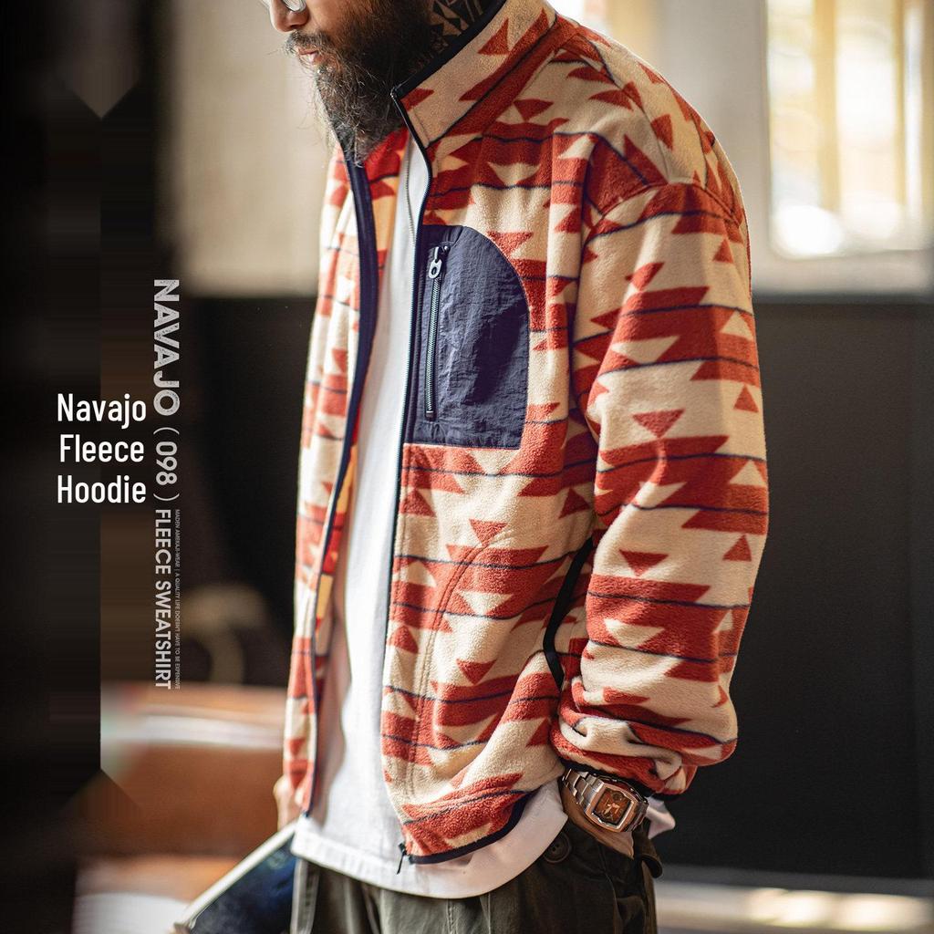 Madden Workwear Navajo Print Men's Fleece Hoodie with Zipper and Stand Collar