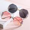 Fashionable Diamond-inlaid Frameless Edge Cut Sunglasses for Women's Trendy UV Slimming Sunglasses