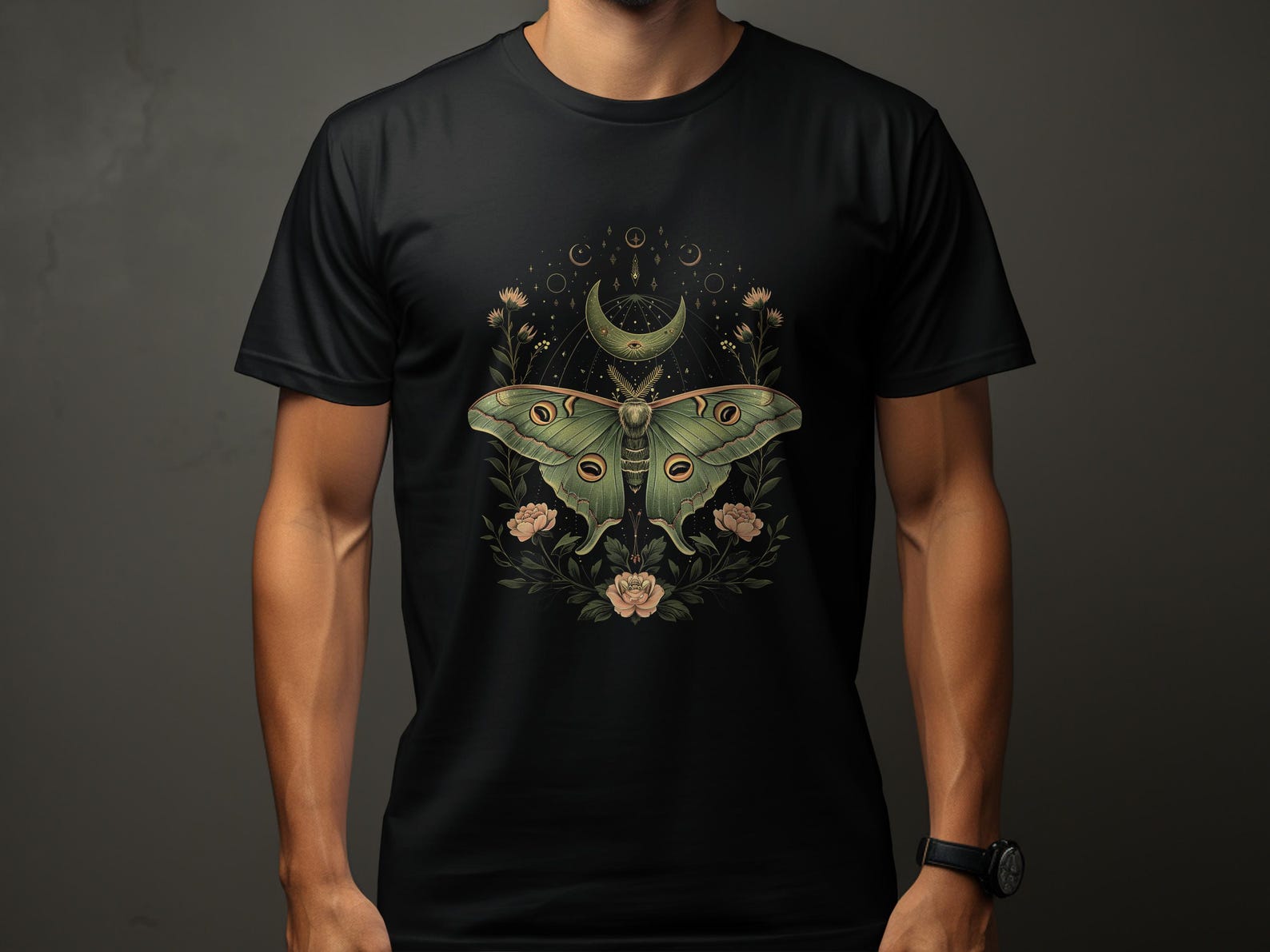 Moth and Moon Graphic Tee, Fairycore Cottagecore T-Shirt, Celestial Nature Shirt, Boho Aesthetic Top, Mystical Garden Tee 3XL