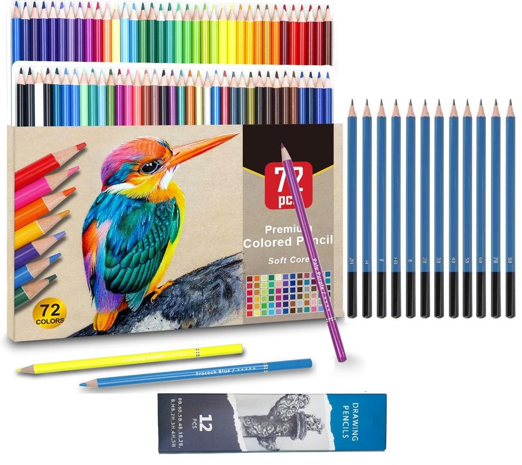 Corslet Set Of 84 Drawing Kit 72 Pc Colour Pencils Set 12 Pc Drawing Pencils For Sketching Shading Coloring Pencils For