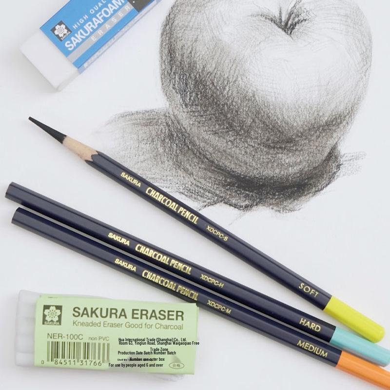 Cherry Blossom Charcoal Pencil Set - Soft, Medium, Hard for Quick Sketching & Professional Art
