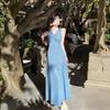 French style kink V-neck polka dot suspender skirt women's summer new waist beautiful A-word length