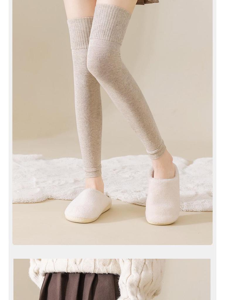 Women's Antibacterial Over-the-Knee Leg Warmer Socks: Thick, Anti-Slip, Cotton Knee Pads - Black for Autumn/Winter.