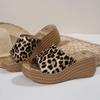 Women Leopard Print Wedge Slippers Slip On Chunky Platform Sandals Woman Summer 2025 Thick Bottom Non Slip Beach Slides Big Size