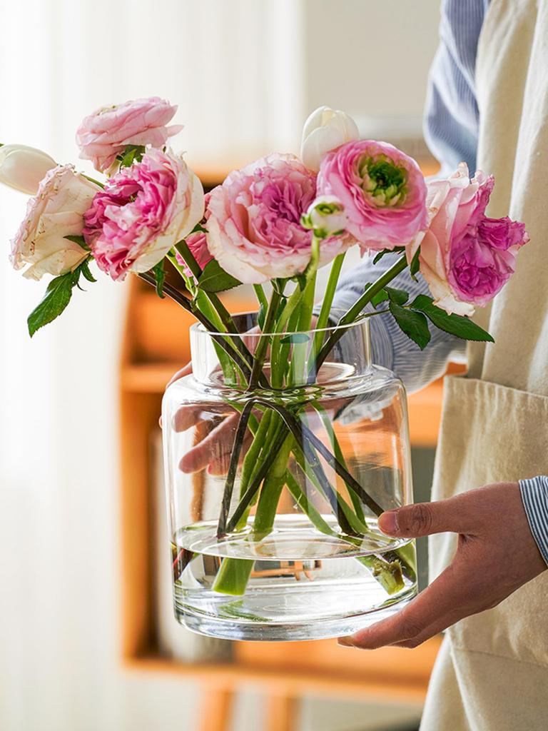 YHOMBES Glass Vase, Large, Stylish Flower Vase, Large, Transparent, Suitable for Hydroponics, Flower Arrangements, Artificial Flowers, Etc., Stylish a