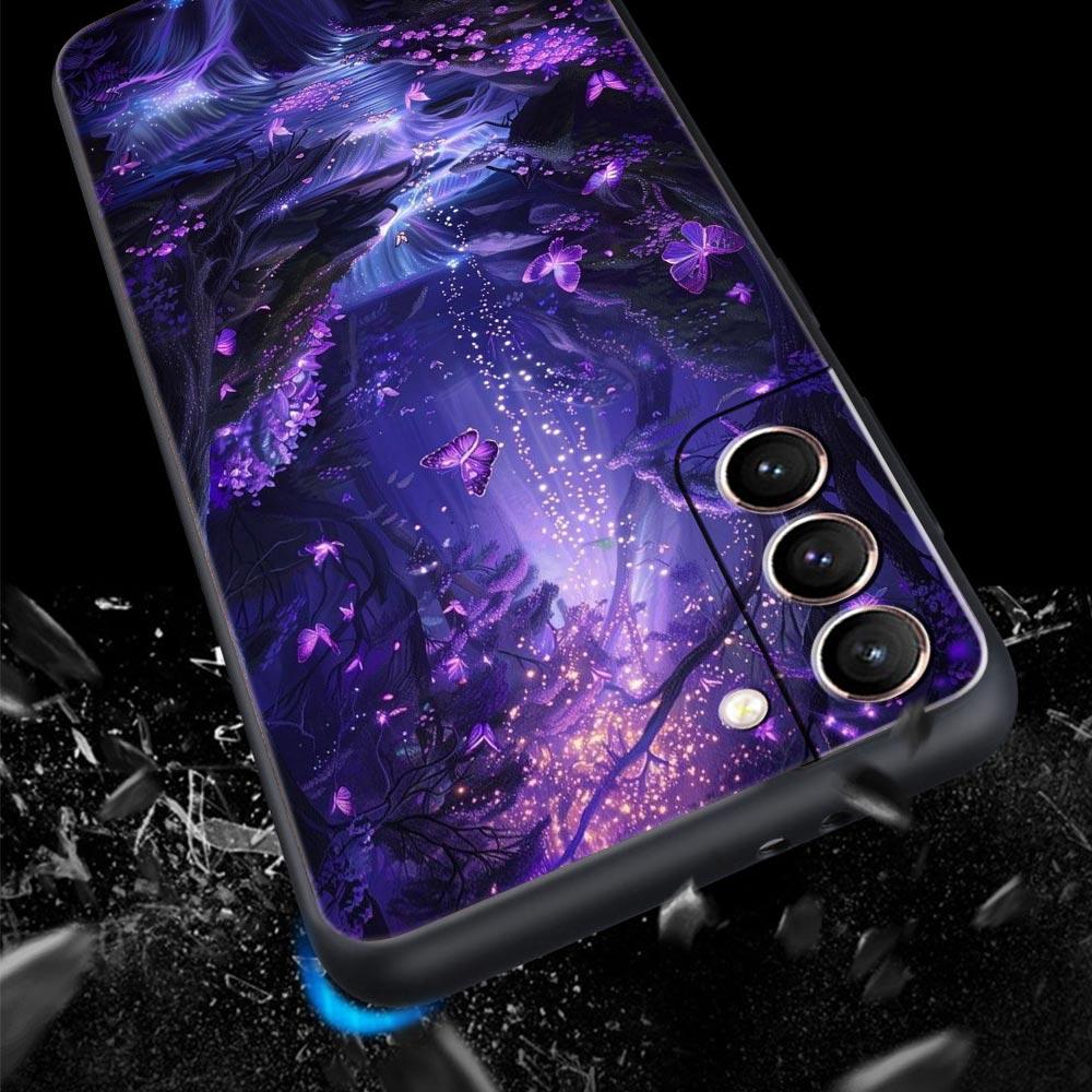 Art Purple Butterfly Phone Case Cover for Samsung Galaxy S26 S25 S24 S23 S22 S20 S21 FE Ultra S25 Edge Plus 5G Soft TPU Shell