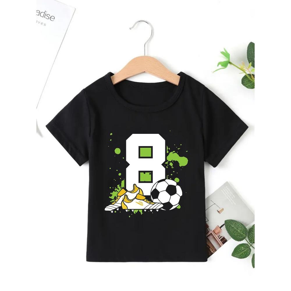 Geburtstagsgeschenk Fußballschuhe Bedrucktes T-Shirt Jungen Geburtstagsparty Outdoor-Sporttreffen T-Shirt Lustige Kinderkleidung