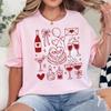Valentines Day Coquette Shirt Hand Drawn Love Doodles Graphic Tee Minimalist Valentines Gift for Her Round Neck Women T Shirt