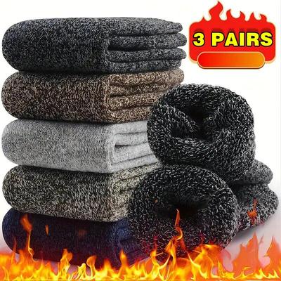 3 Pairs Winter Warm Thick Towel Bottom Man Socks Wool Male Socks Slipper Socks Merino Wool Socks Against Cold Snow Socks