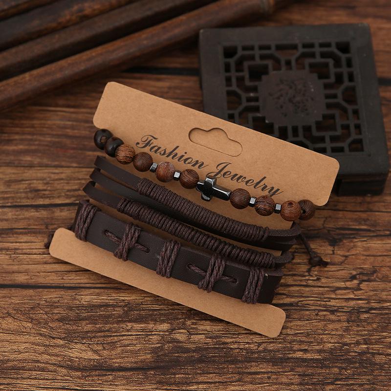 

Мужской ретро браслет из сплава кофейного цвета с крестом и надписью