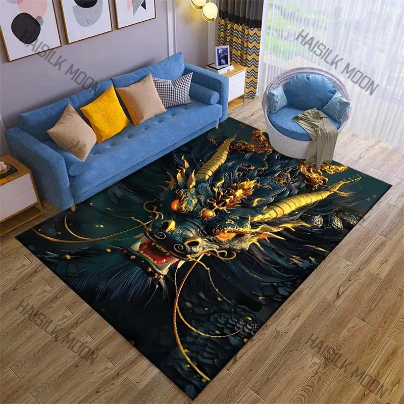 Oriental Dragon Head Print Cartoon Carpet Rug for Living Room Bedroom Sofa Decor Kids Play Home Area Rug Non-slip Mat