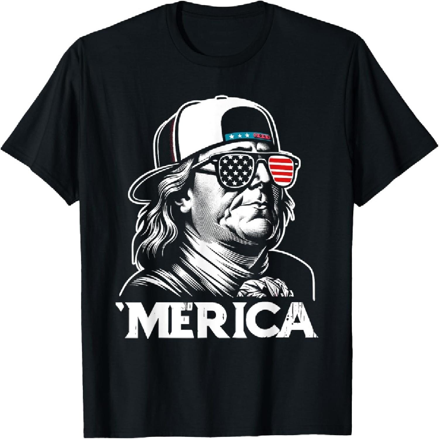 USA Benjamin Franklin  Merica 4th of July Funny Patriotic T-Shirt XXXXXL разноцветный