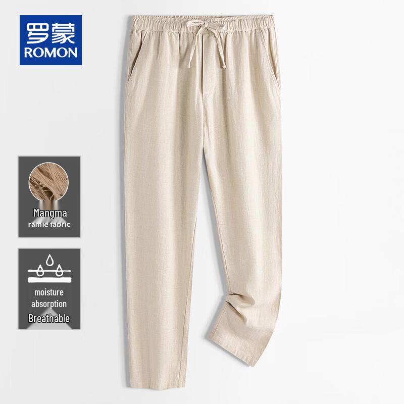 ROMON Men s Loose Fit Ramie-Cotton Casual Pants L