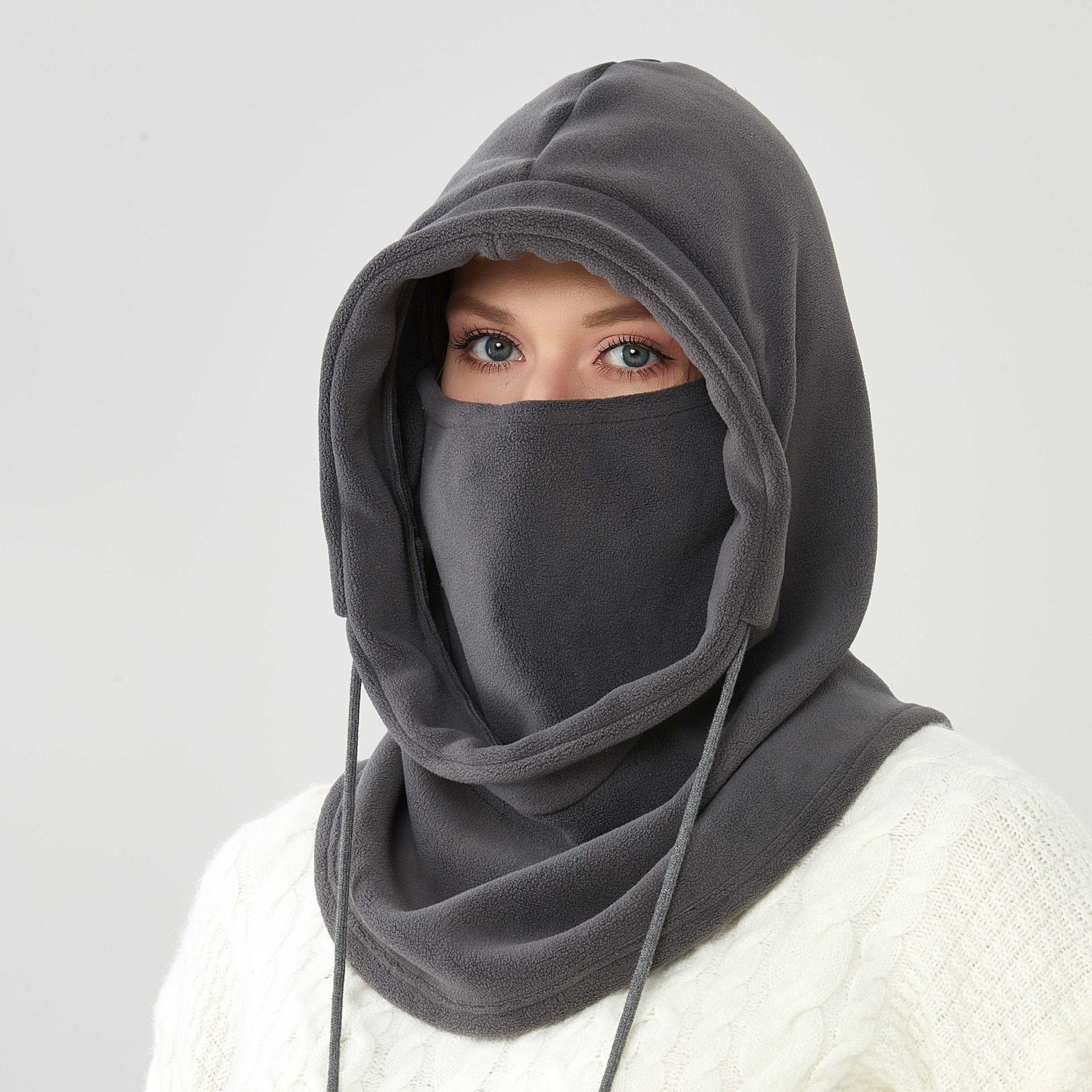

Fashion Winter Warm Cap for Men Women Fleece Balaclava Hat Head Cover Neck Hat Motorcycle Bike Windproof Sports Scarf Caps сірий колір
