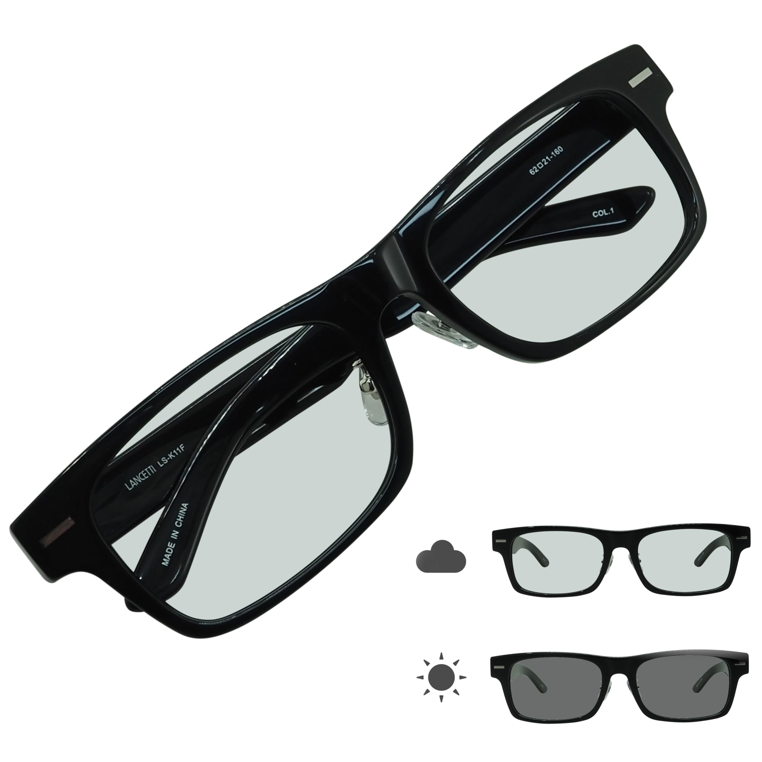 

LSK11HC Darkening Polarized Photochromic King Size Sunglasses for Extra Size UV Protection Size [OTC.web] Men, Cool, Large, Wide, 62, (Black, 62)