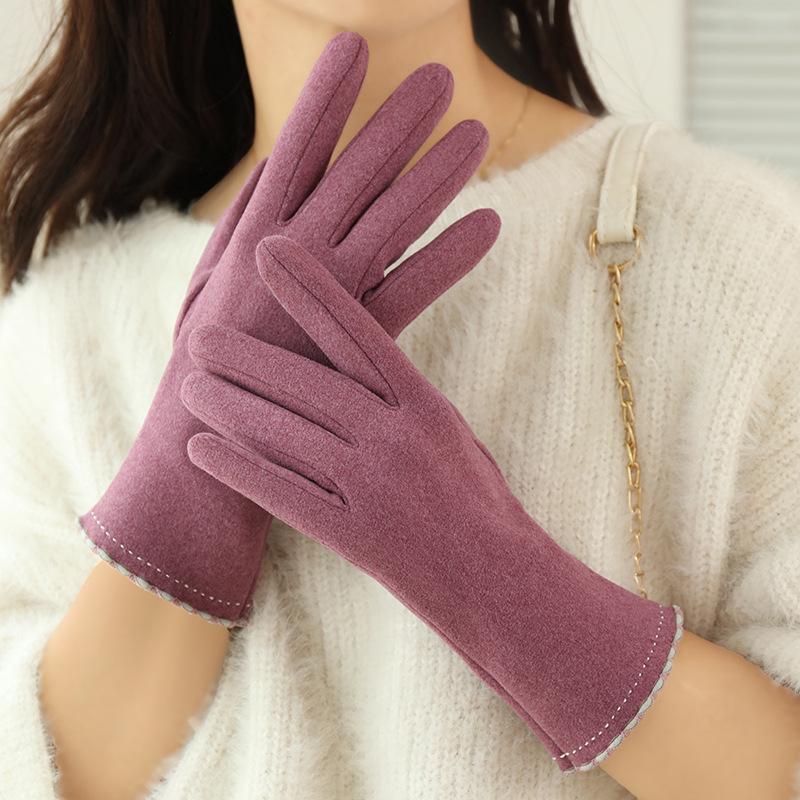 Women's Winter Velvet-Lined Cute Korean Style Touchscreen Gloves for Driving, Cycling, Skiing