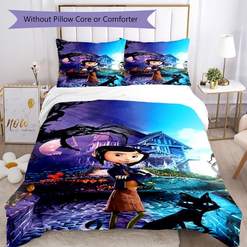 3pcs Coraline Bedding Set Duvet Cover Closure Includes 1 Duvet Cover & 2 Pillowcases, Soft and Comfortable for All Seasons.