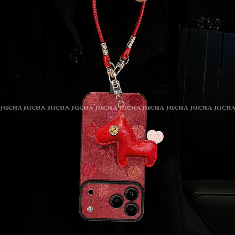 Polka Dot Little Horse Oil Painting Phone Case for iPhone 16/17 Pro Max with Lanyard