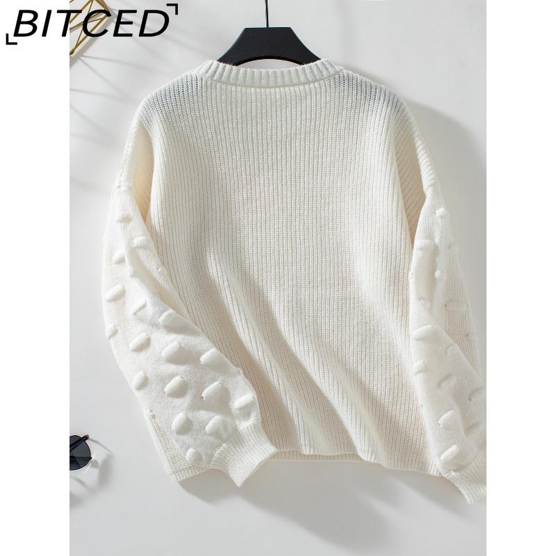 BITCED Solid-Colour Pocket Pullover Women's Knitted Sweater Autumn/Winter Fashion Knit Top