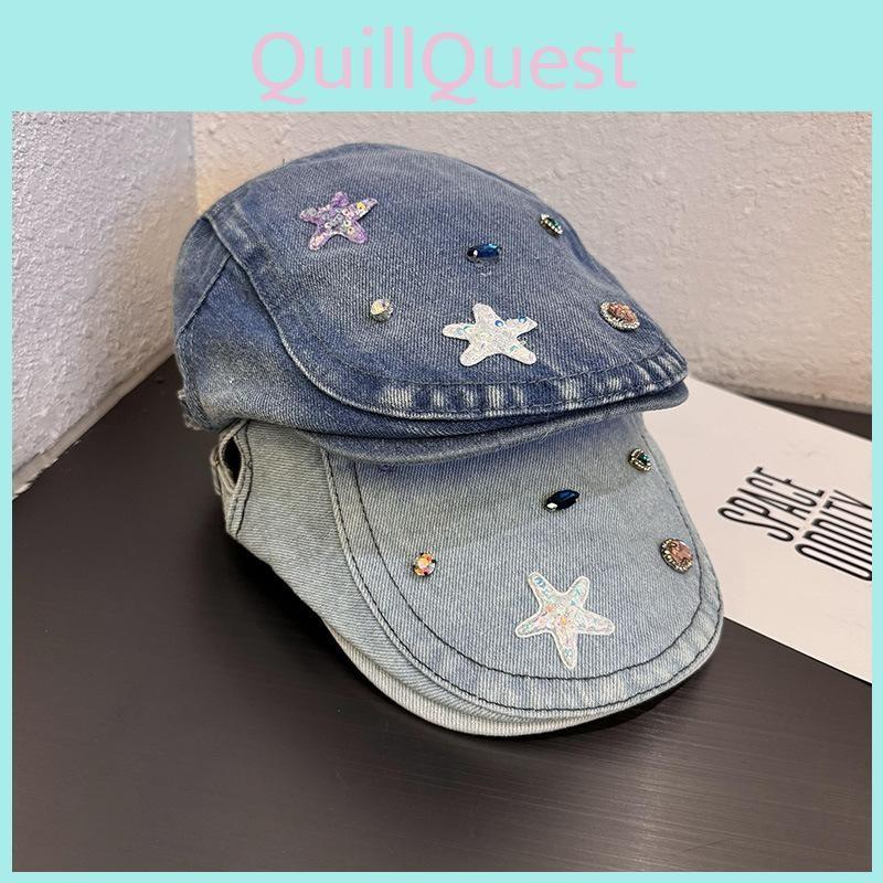Retro Pentagram Star Cowhide Cabbie Hat Breathable Cotton Fashion Casual Women