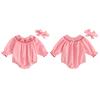 Toddler Girl Valentine's Day Romper Heart Embroidered Dot Long Sleeve Smocked Round Neck Ruffled Fall Jumpsuits Headband 